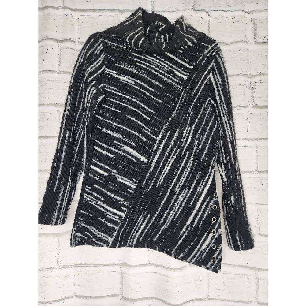 Wooly Bully Striped Wool Sweater Womens Small Black White Long Sleeve